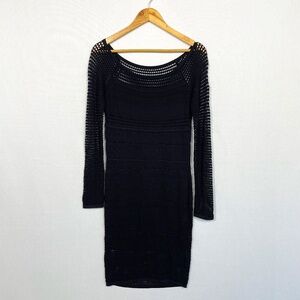 BAILEY 44 Women's Size Large Black Body Con Lined Crochet Long Sleeve Dress